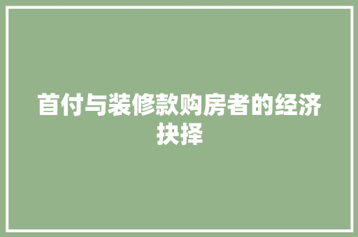 首付与装修款购房者的经济抉择  第1张