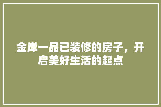 金岸一品已装修的房子，开启美好生活的起点