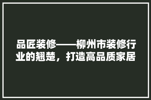 品匠装修——柳州市装修行业的翘楚，打造高品质家居生活