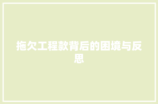 拖欠工程款背后的困境与反思