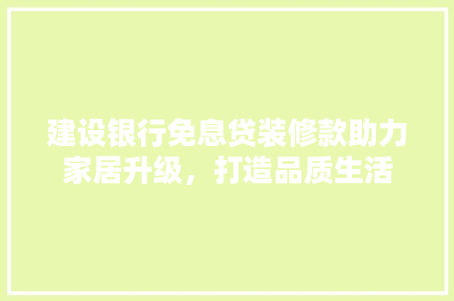建设银行免息贷装修款助力家居升级，打造品质生活