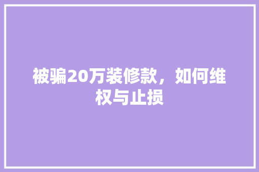 被骗20万装修款，如何维权与止损