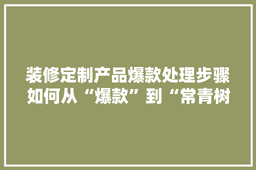 装修定制产品爆款处理步骤如何从“爆款”到“常青树”