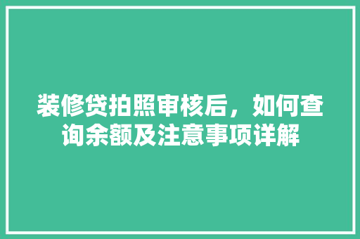 装修贷拍照审核后，如何查询余额及注意事项详解  第1张