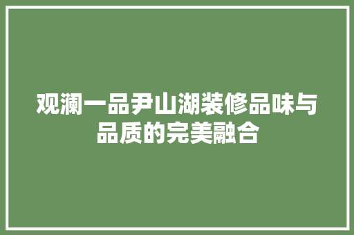 观澜一品尹山湖装修品味与品质的完美融合