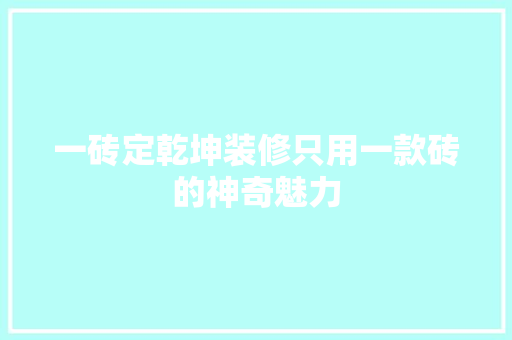 一砖定乾坤装修只用一款砖的神奇魅力