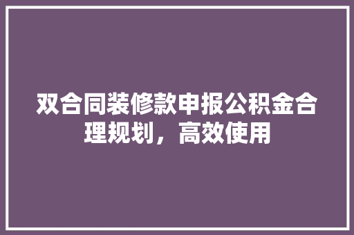 双合同装修款申报公积金合理规划，高效使用
