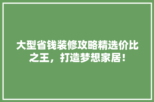 大型省钱装修攻略精选价比之王，打造梦想家居！