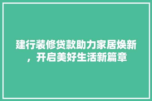 建行装修贷款助力家居焕新，开启美好生活新篇章