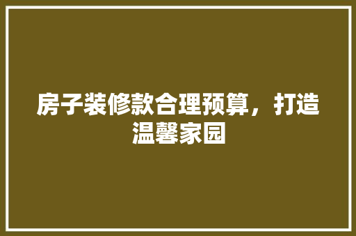 房子装修款合理预算，打造温馨家园