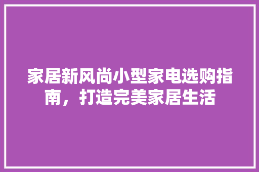 家居新风尚小型家电选购指南，打造完美家居生活