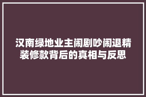 汉南绿地业主闹剧吵闹退精装修款背后的真相与反思
