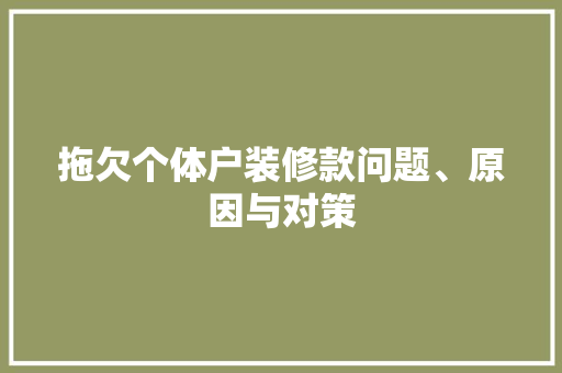 拖欠个体户装修款问题、原因与对策