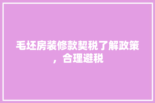 毛坯房装修款契税了解政策，合理避税