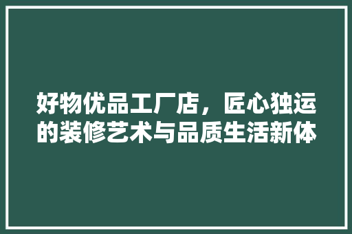 好物优品工厂店，匠心独运的装修艺术与品质生活新体验