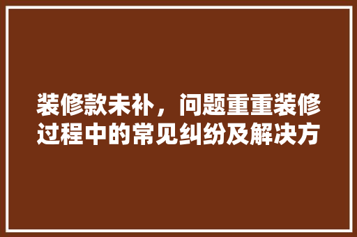 装修款未补，问题重重装修过程中的常见纠纷及解决方法
