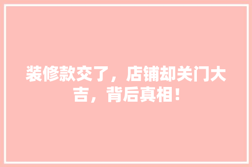 装修款交了，店铺却关门大吉，背后真相！