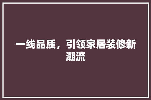 一线品质，引领家居装修新潮流