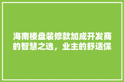 海南楼盘装修款加成开发商的智慧之选，业主的舒适保障