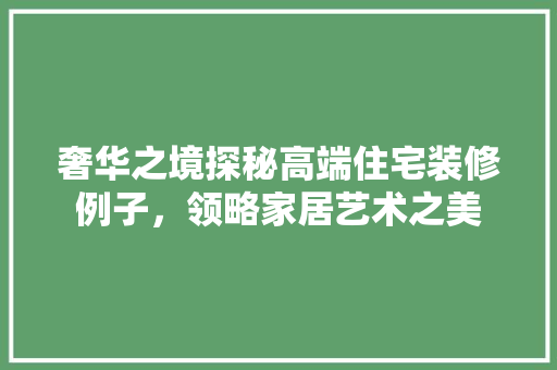 奢华之境探秘高端住宅装修例子，领略家居艺术之美