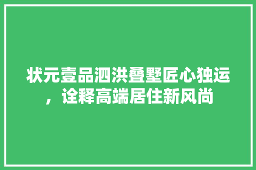 状元壹品泗洪叠墅匠心独运，诠释高端居住新风尚