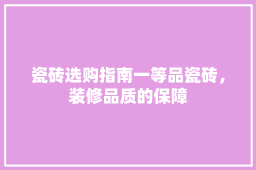 瓷砖选购指南一等品瓷砖，装修品质的保障