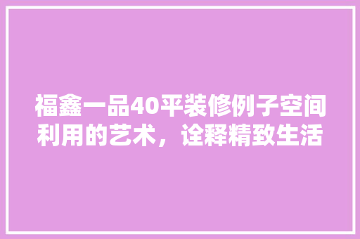 福鑫一品40平装修例子空间利用的艺术，诠释精致生活