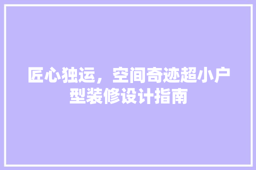 匠心独运，空间奇迹超小户型装修设计指南