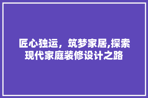 匠心独运，筑梦家居,探索现代家庭装修设计之路