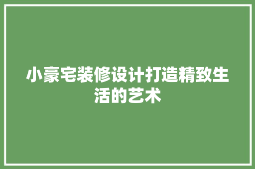 小豪宅装修设计打造精致生活的艺术