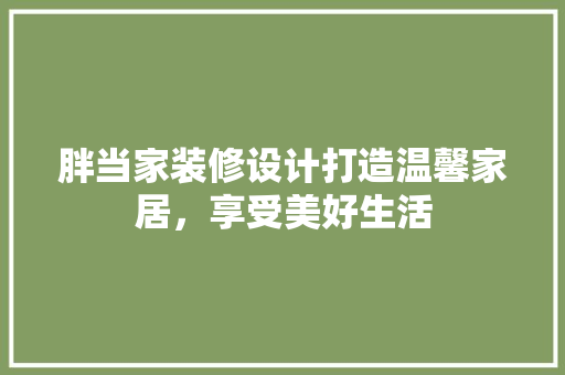 胖当家装修设计打造温馨家居，享受美好生活