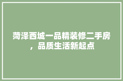 菏泽西城一品精装修二手房，品质生活新起点