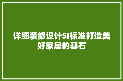 详细装修设计SI标准打造美好家居的基石