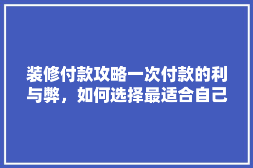 装修付款攻略一次付款的利与弊，如何选择最适合自己的支付方式