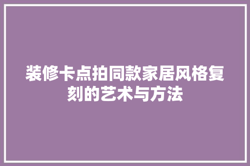 装修卡点拍同款家居风格复刻的艺术与方法