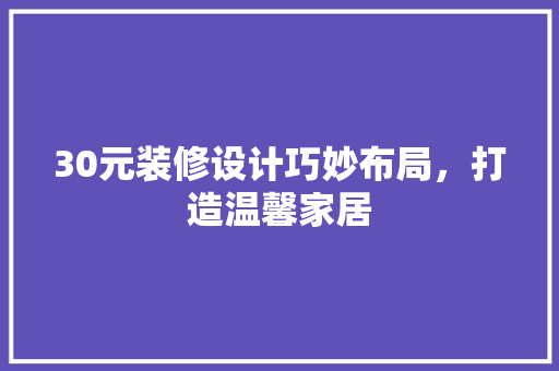 30元装修设计巧妙布局，打造温馨家居