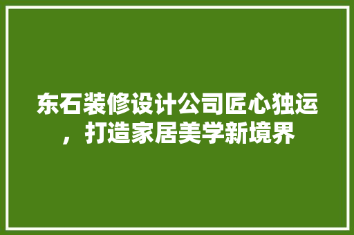 东石装修设计公司匠心独运，打造家居美学新境界