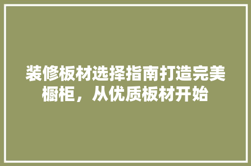 装修板材选择指南打造完美橱柜，从优质板材开始