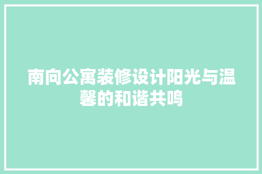 南向公寓装修设计阳光与温馨的和谐共鸣
