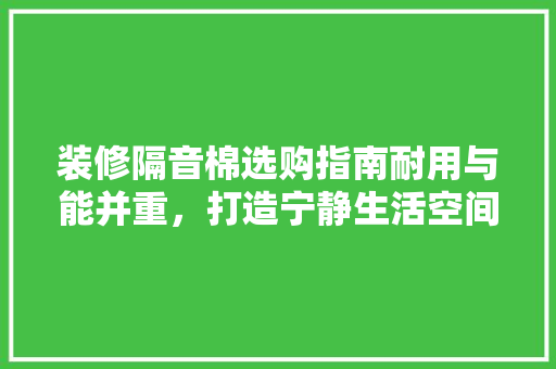 装修隔音棉选购指南耐用与能并重，打造宁静生活空间