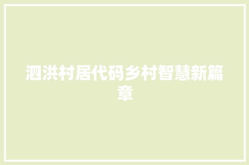 泗洪村居代码乡村智慧新篇章