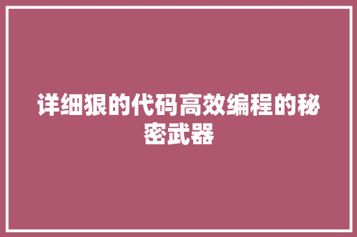 详细狠的代码高效编程的秘密武器