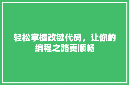 轻松掌握改键代码，让你的编程之路更顺畅