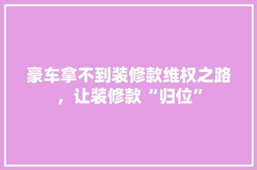 豪车拿不到装修款维权之路，让装修款“归位”