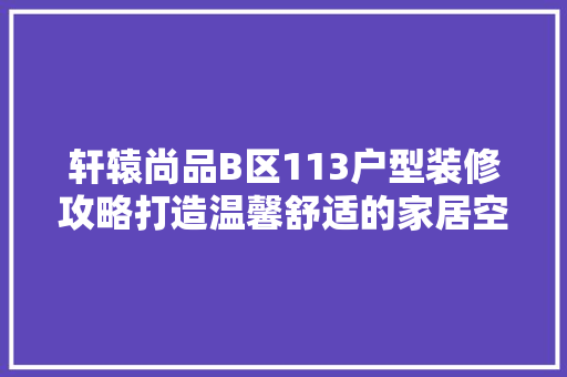 轩辕尚品B区113户型装修攻略打造温馨舒适的家居空间