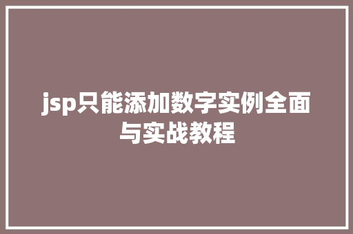 jsp只能添加数字实例全面与实战教程